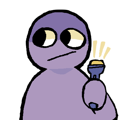 A purple figure looking to the side and holding a lit torch.